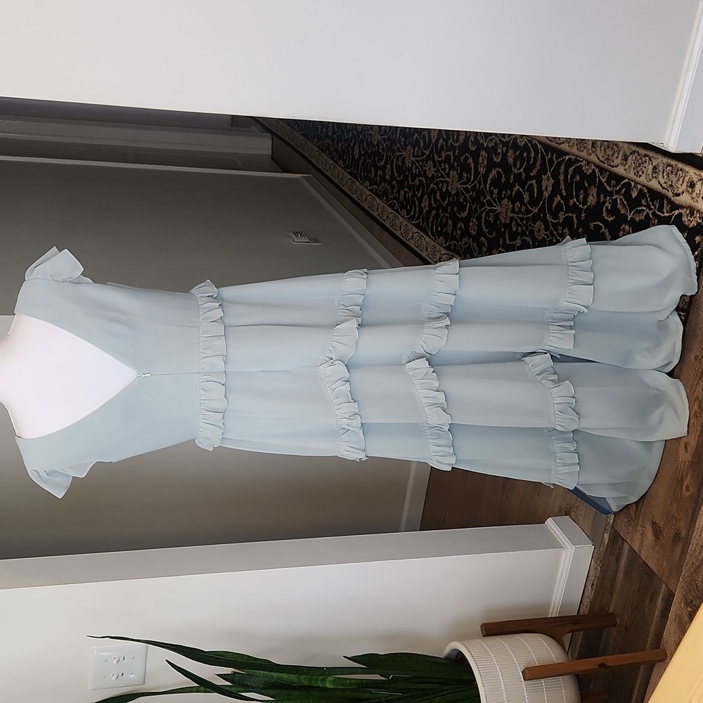 Revelry Amelia Formal Chiffon Bridesmaid Dress Tiered Ruffles Sage Size 14 - Picture 7 of 16